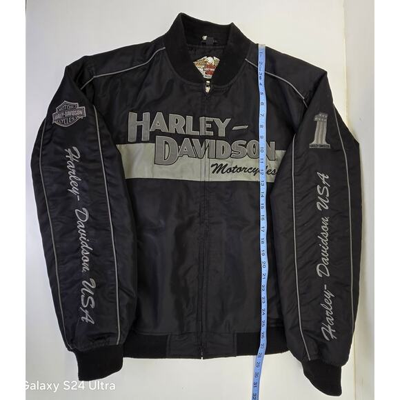 Vintage Harley Davidson Bomber Jacket Black Nylon Embroidered Motorcycle Men's L - Picture 7 of 10